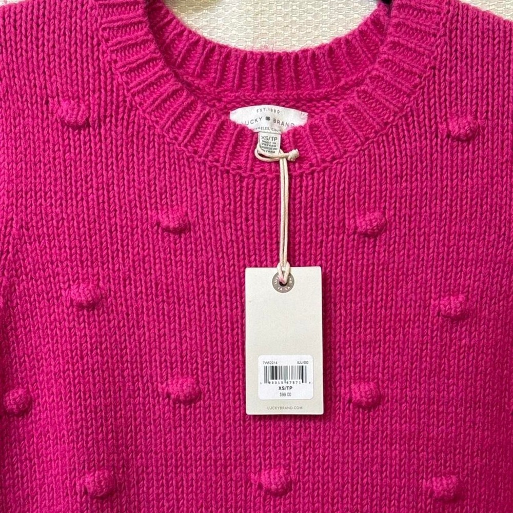 Lucky Brand Pink / fuchsia crew neck sweater with textured dot pattern - Picture 2 of 6